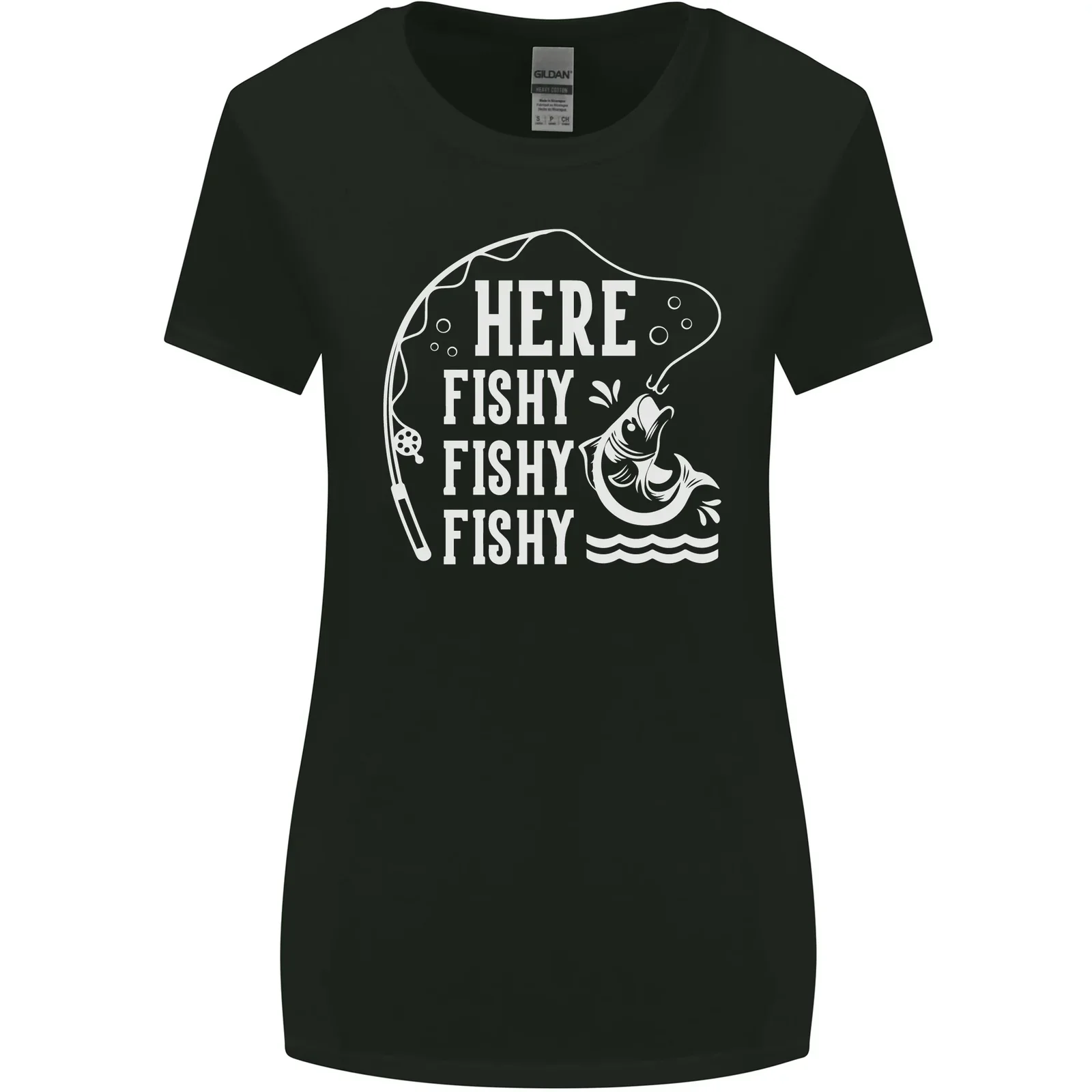 Here Fishy Fishy Funny Fishing Fisherman Womens Wider Cut T-Shirt