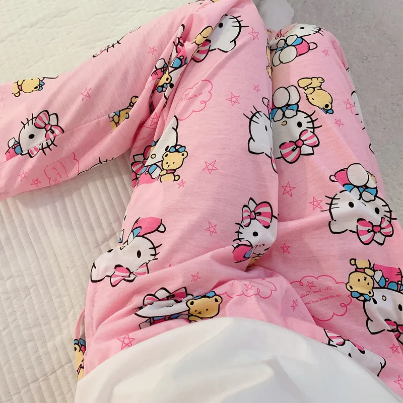 2024 New Hello Kitty Pajama Pants Cartoon Women\'s Loose Cotton Home Pants Casual Cute Pants Spring And Autumn