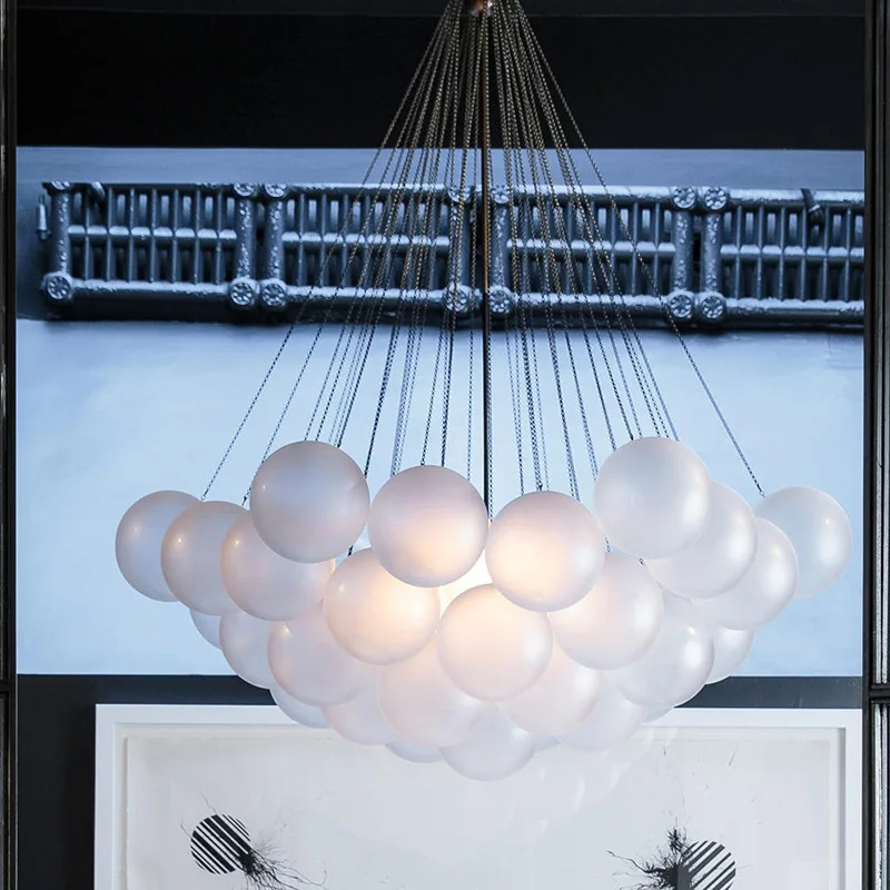 Imagem -06 - White Glass Balls Pendant Lights Moderno Lustres para Jantar Sala de Estar Quarto Cafés Hall Home Decor Indoor Lustre Luminaire