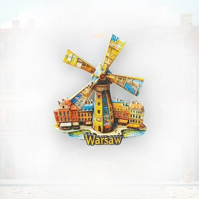 

Warsaw Windmill Fridge Magnet - 3D Polish Travel Souvenir Rustic European Decor Unique Eastern Europe Gift with Strong Magnet