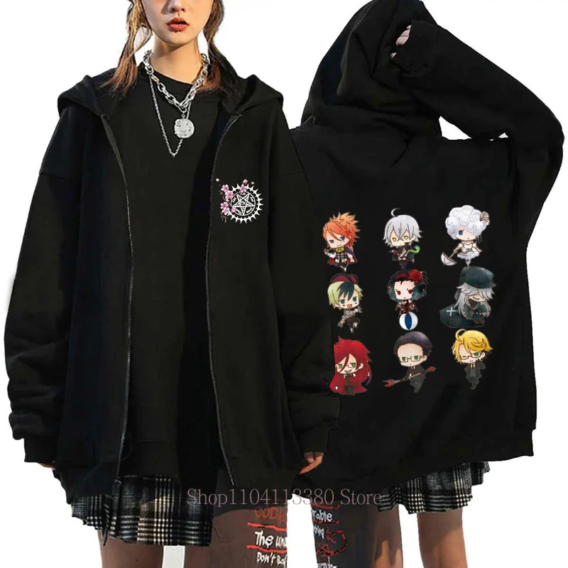 أنيمي الأسود بتلر سستة مقنعين خريف شتاء المرأة موضة عادية كم طويل بلايز الصوف Harajuku زمم البلوز بلوزات #1