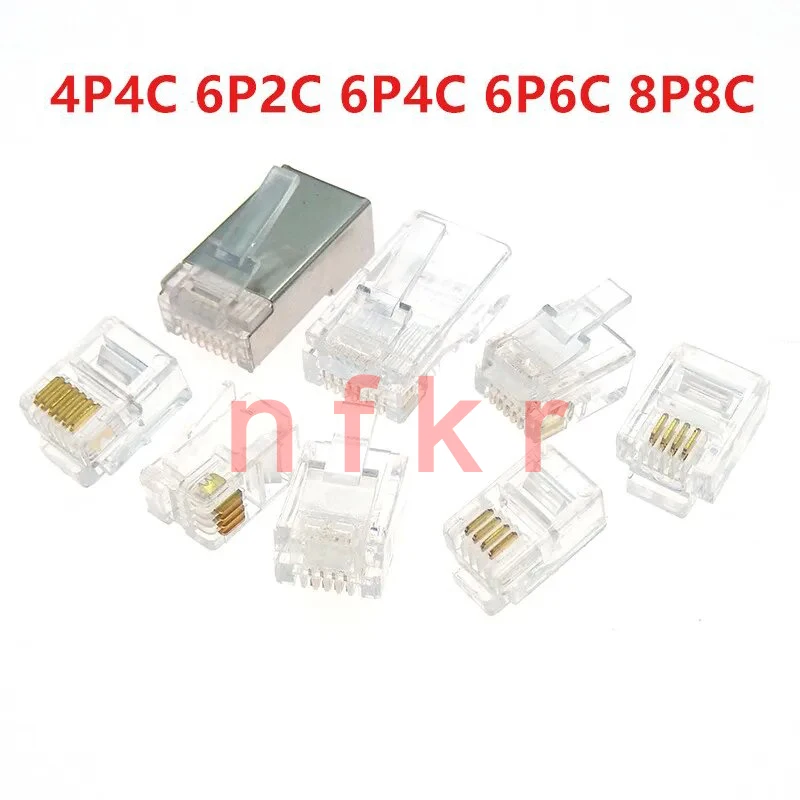 10PCS RJ11 4P4C 6P2C 6P4C 6P6C 8P8 Telephone Internet Modular Plug Jack RJ45 Connector RJ-11 Crystal Heads Gold-Plated