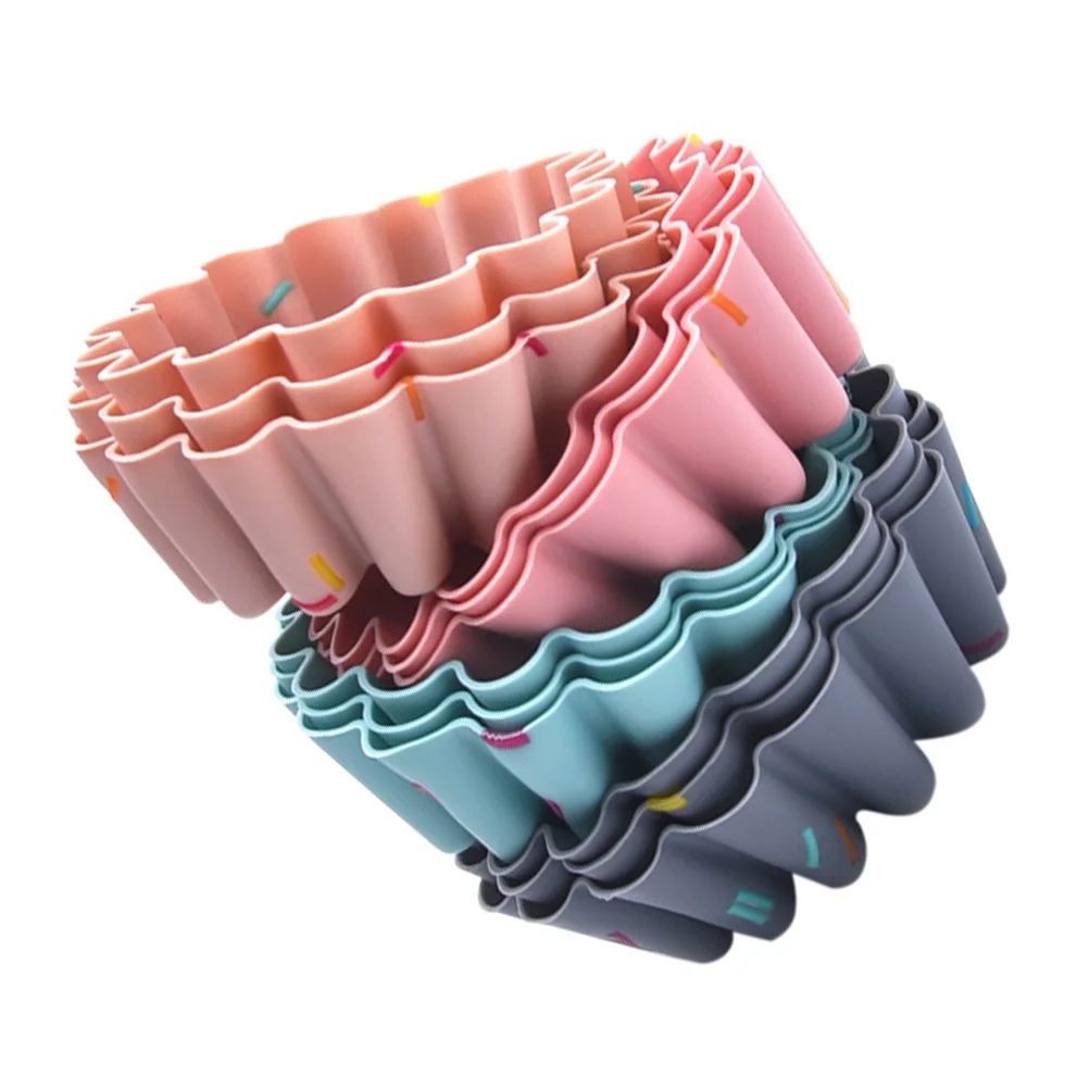 

12 pcs Silicone Cake Molds Flower Shaped Reusable Non-Stick Flexible Baking Molds For Oven Microwave Steamer Pudding Jelly Fudge