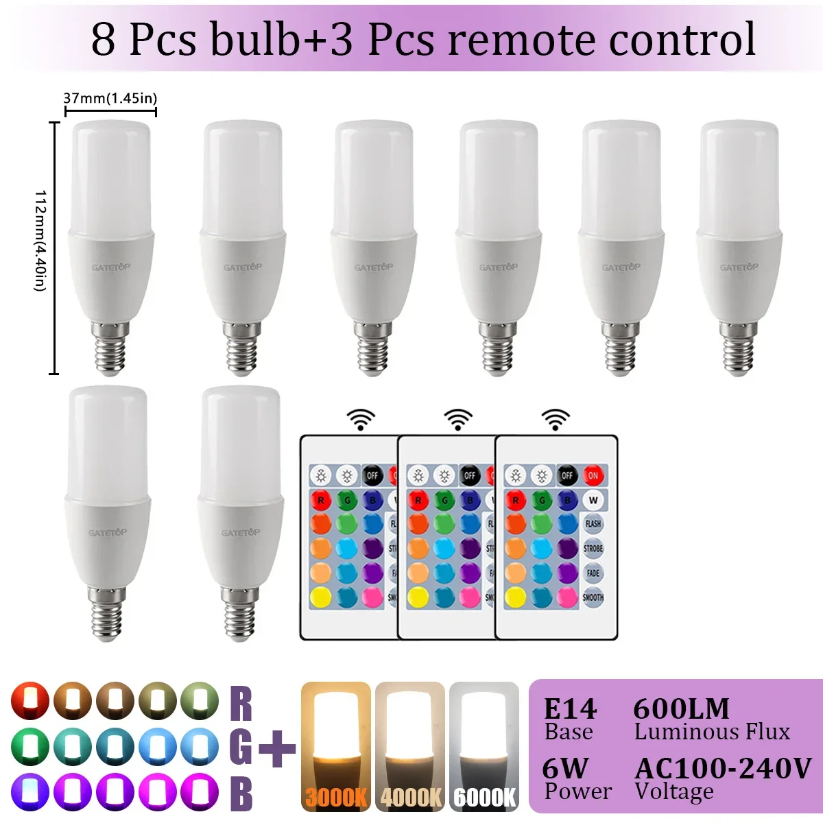 Gatetop 1-10PCS Fernbedienung E14 16 Farben RGB Led-lampe 24 Schlüssel Dimmbar 6W AC100-240V Bunte Änderung für Schlafzimmer Wohnzimmer Lampen 6
