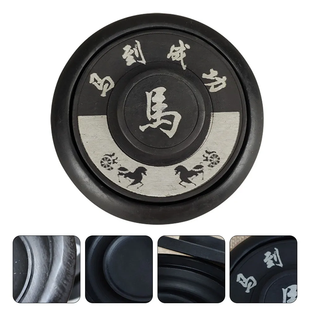 1Pcs 4 Inch Portable Creative Traditional Calligraphy Tool Smooth Inner Surface Ink Grinding Stone with Lid Horse