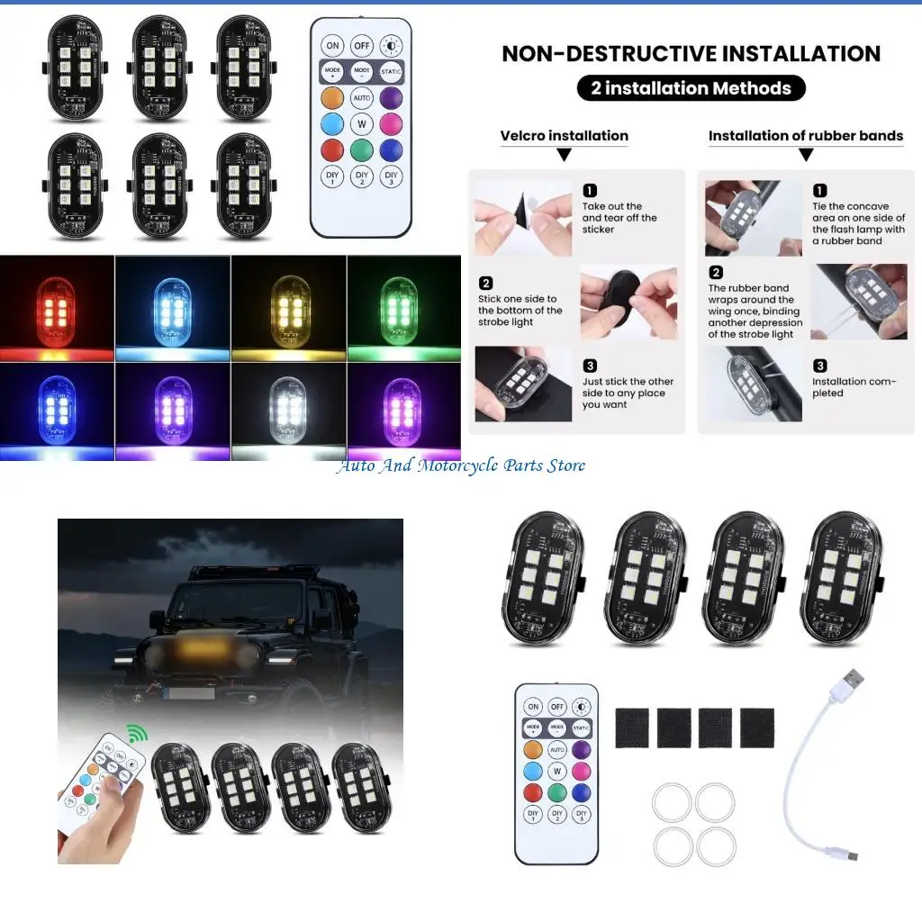 P9FD 2/4/6/8pcs Modular LED Light Set with Wireless Remote For Motorcycle Waterproof