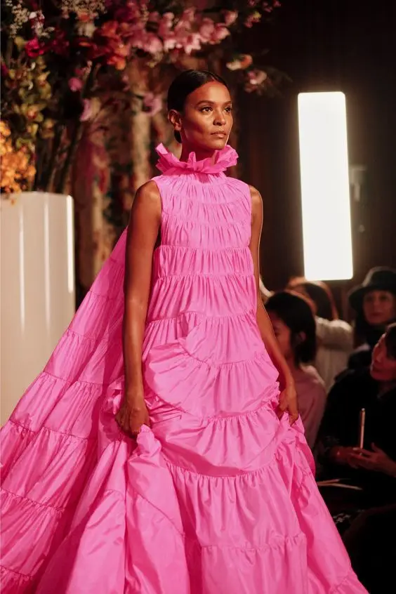 Vestidos de Noche de tafetán para mujer, ropa de maternidad larga, con bolsillos plateados, de cuello alto, color rosa, para fiesta de graduación