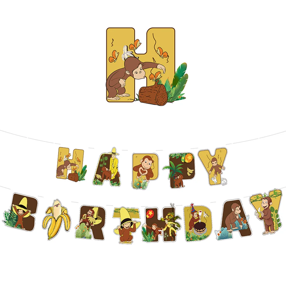 Monkey Happy Birthday Banner Supplies Monkey Baby Shower Decorations George Birthday Party Decor