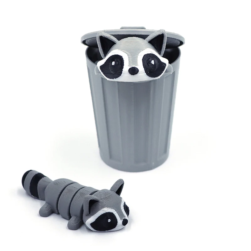 Cute 3d Printed Movable Racoon Articulating Fidget Racoon With Rubbish Can Naughty Panda Toy Relaxing Emotion Fidget Toy Gifts