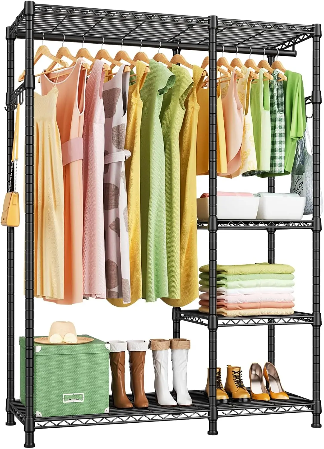 Ulif F4 Heavy Duty Clothes Rack（With Hanger Rod ） Freestanding Clothing Racks For Hanging Clothes，Adjustable Closet Organizer