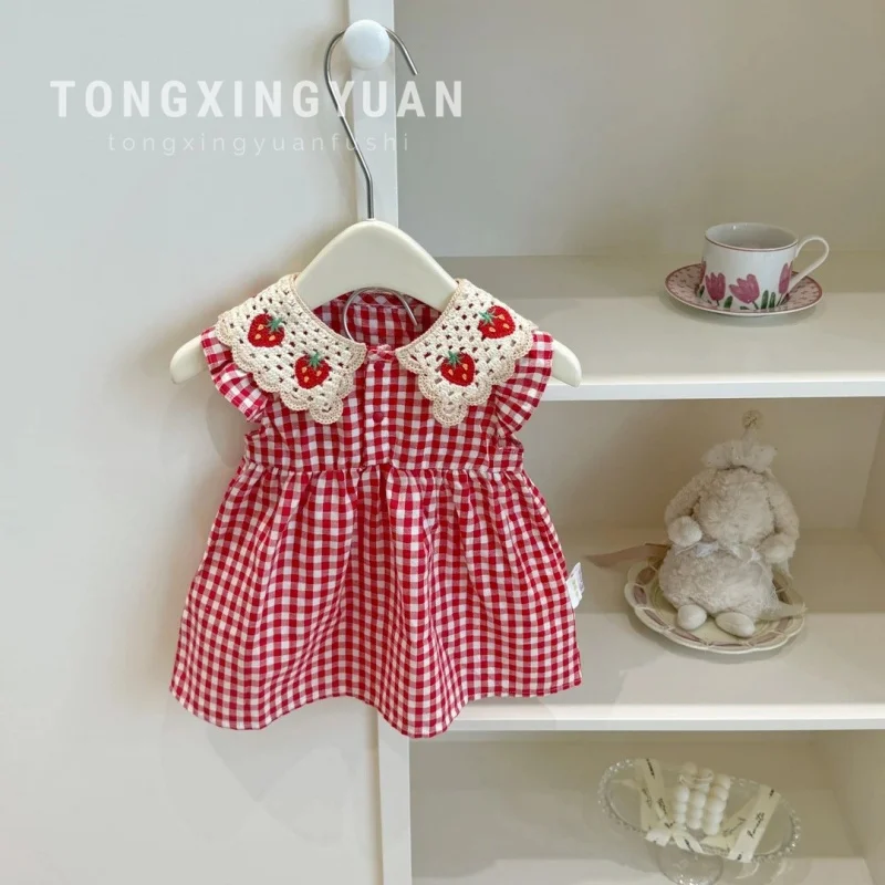 

Children's Plaid Dress2025Summer New Baby Girl Sleeveless Strawberry Dress