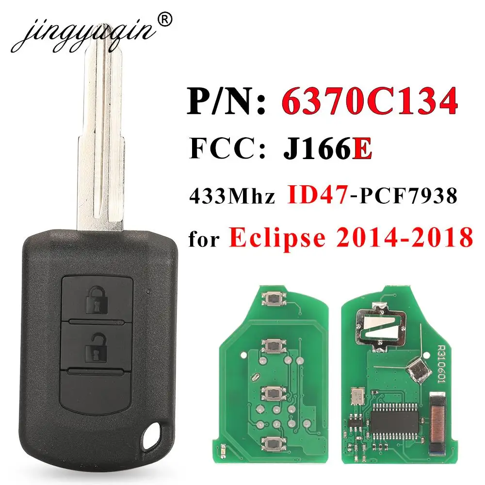 

jingyuqin 6370C134 Car Key 2BTN for Mitsubishi Eclipse 2014-2018 Remote Head Key FOB 433MHz ID47 HITAG3 PCF7961XXT Chip MIT11R