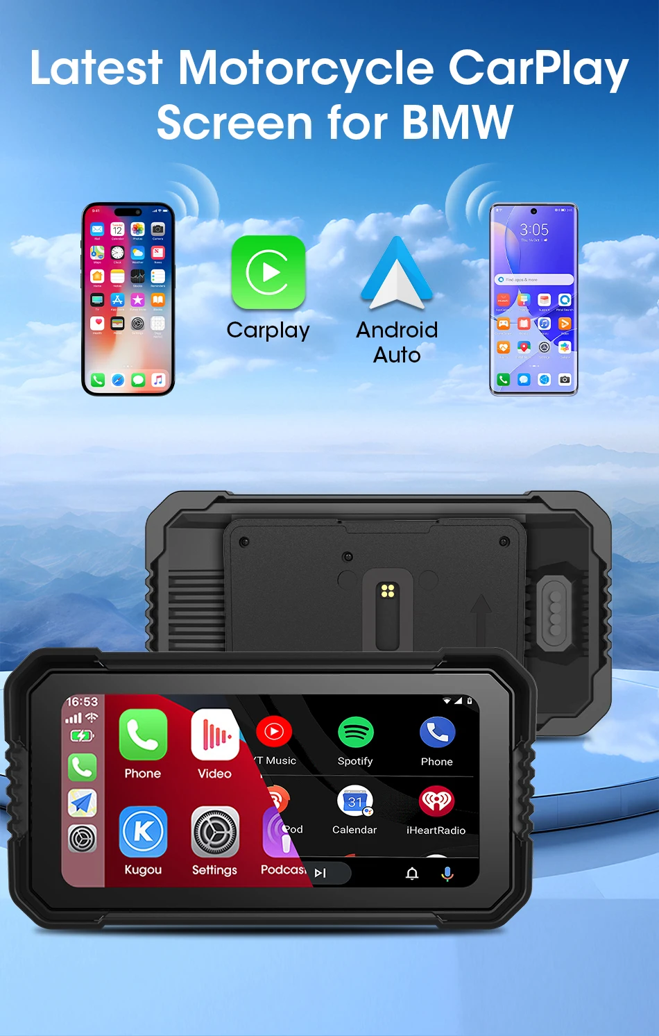 Srnubi Carplay Motorrad für BMW R1200GS/ R1250GS/ R1300GS /S1000XR Moto Navigationsdisplay Android Auto IPX7 Wasserdicht – Detail 1