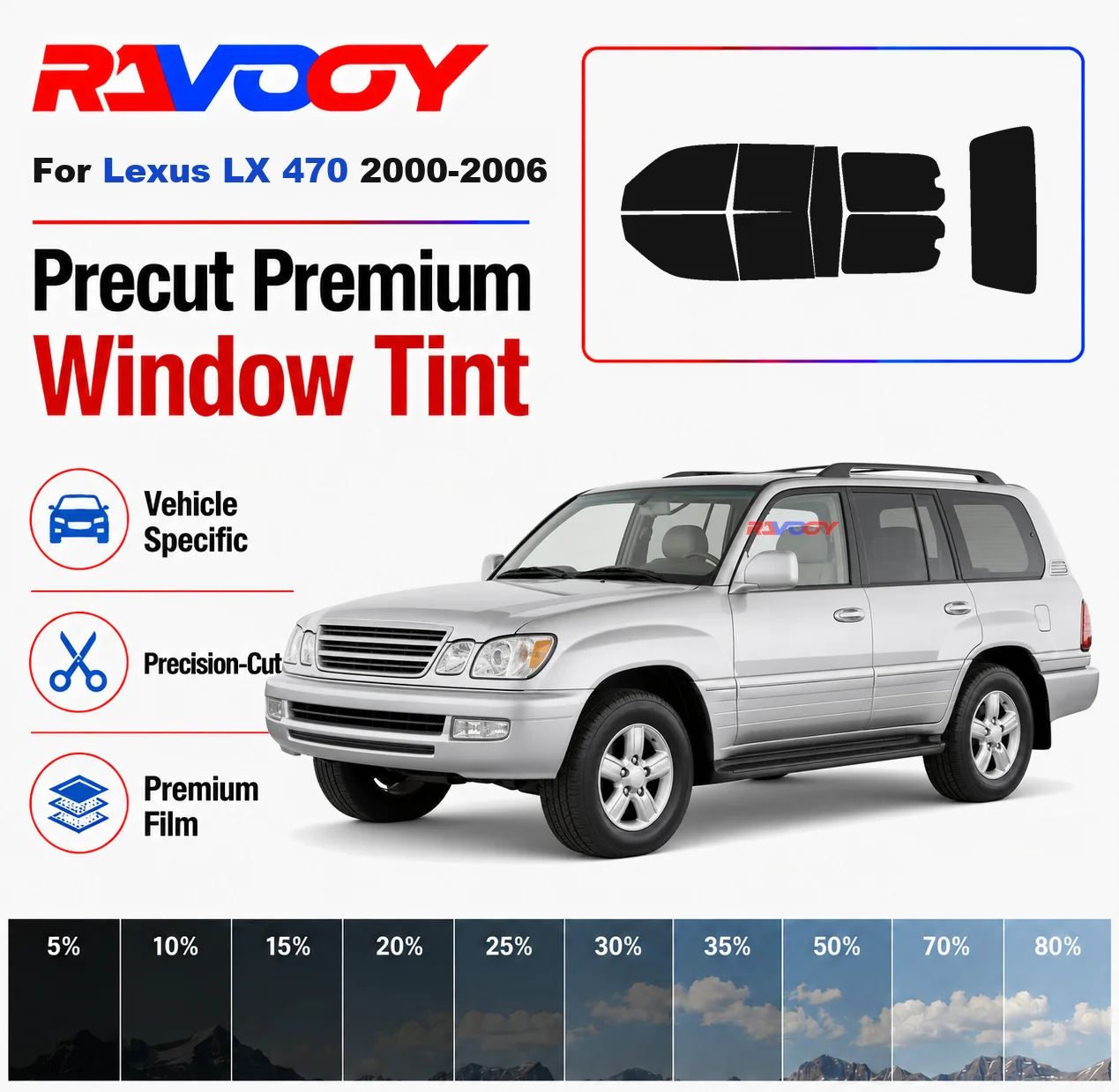 

Premium Precut Window Tint Kit Front Windows Rear Windows Rear Windshield For Lexus LX 470 2000-2006 Car Solar Nano Ceramic Film
