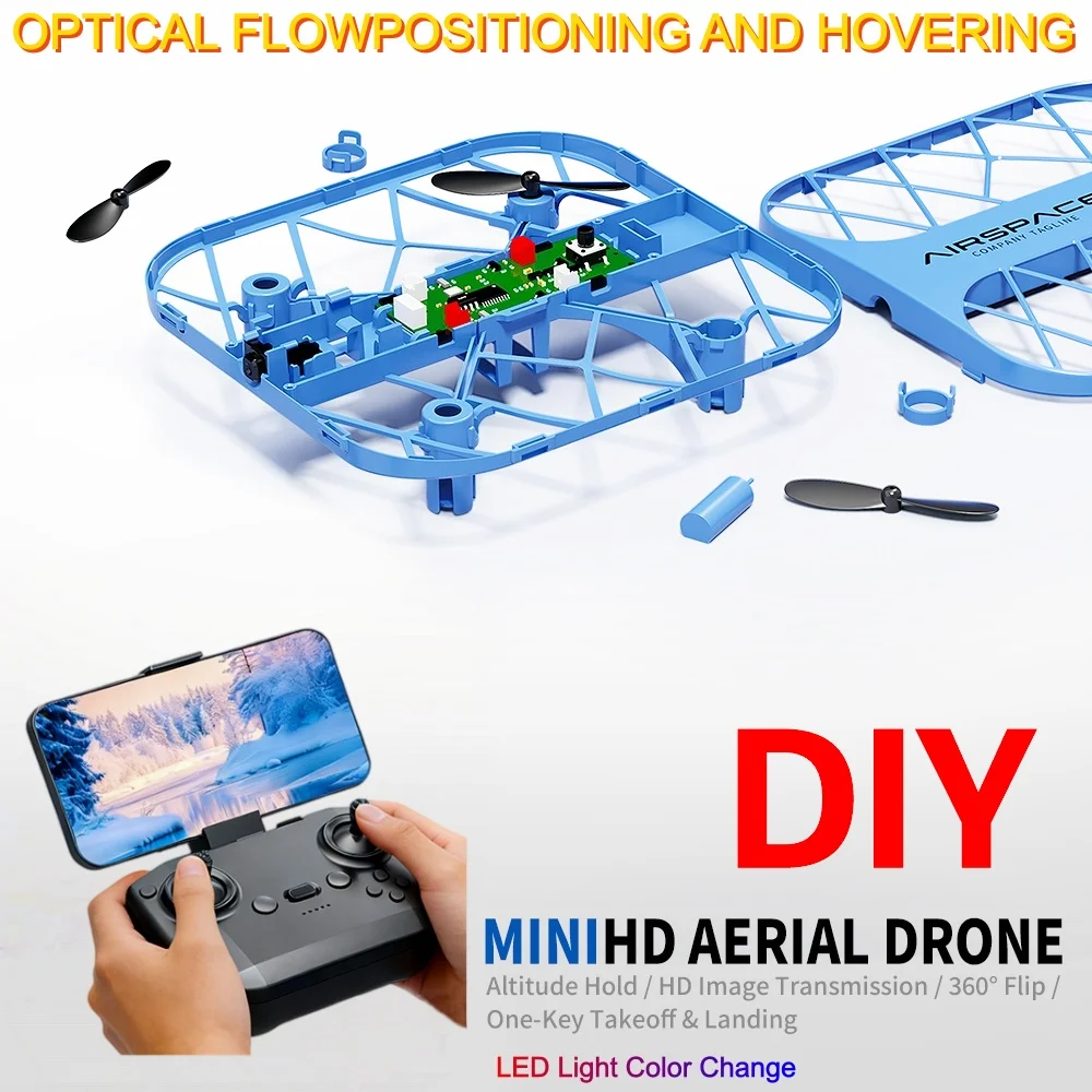 New Educational Toys DIY Assembl Drone With Dual Camera LED Light Color Change Optical Flow Positioning Hovering RC Quadcopter