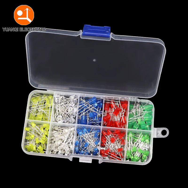 Ensemble électronique de diodes électroluminescentes, kit assressenti, blanc, vert, rouge, bleu, jaune, orange, F3, F5, LED, 3mm, 5mm