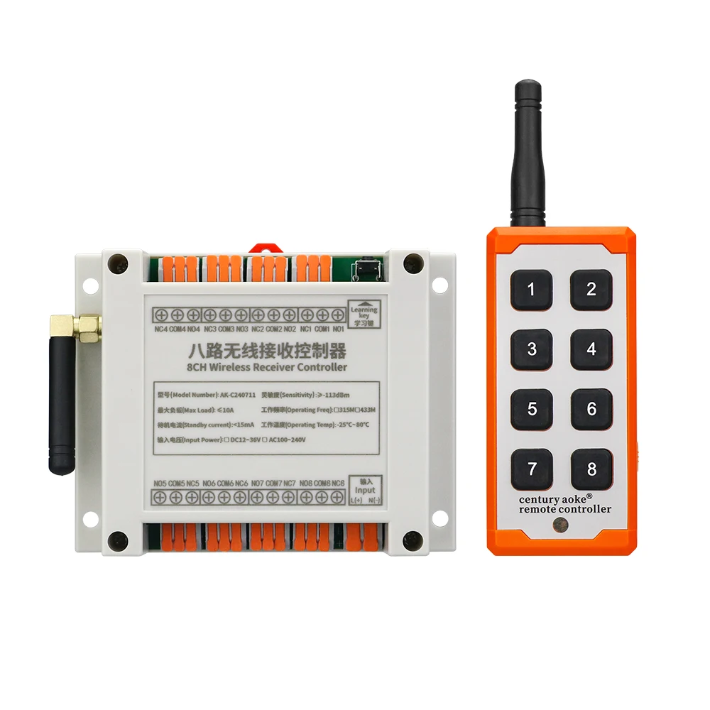 433mhz DC 12V 24V 36V  8 channel  RF Wireless Remote Control  system  Receiver  Transmitter Universal power industrial 3000m
