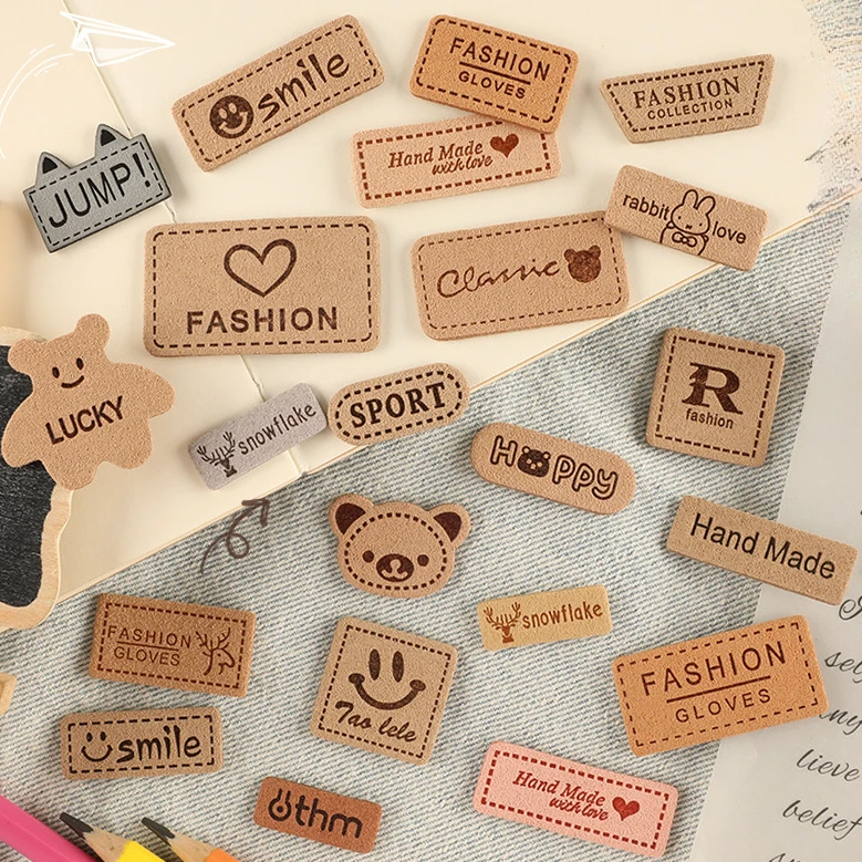 5Pcs Printed Cloth Label Trademark Clothing Accessories DIY Patch Shoes Hat Bags Accessories English Letter Leather Label Cloth