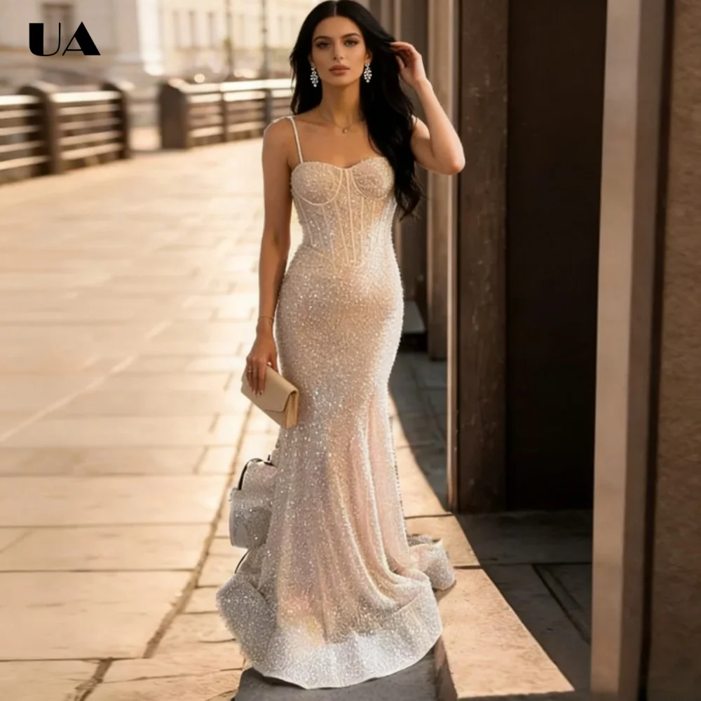 

ULBYANRY Customized Mermaid Prom Dress with Sweetheart Neck, Sparkly Spaghetti Strap Evening Dress, Elegant Floor-length Dress