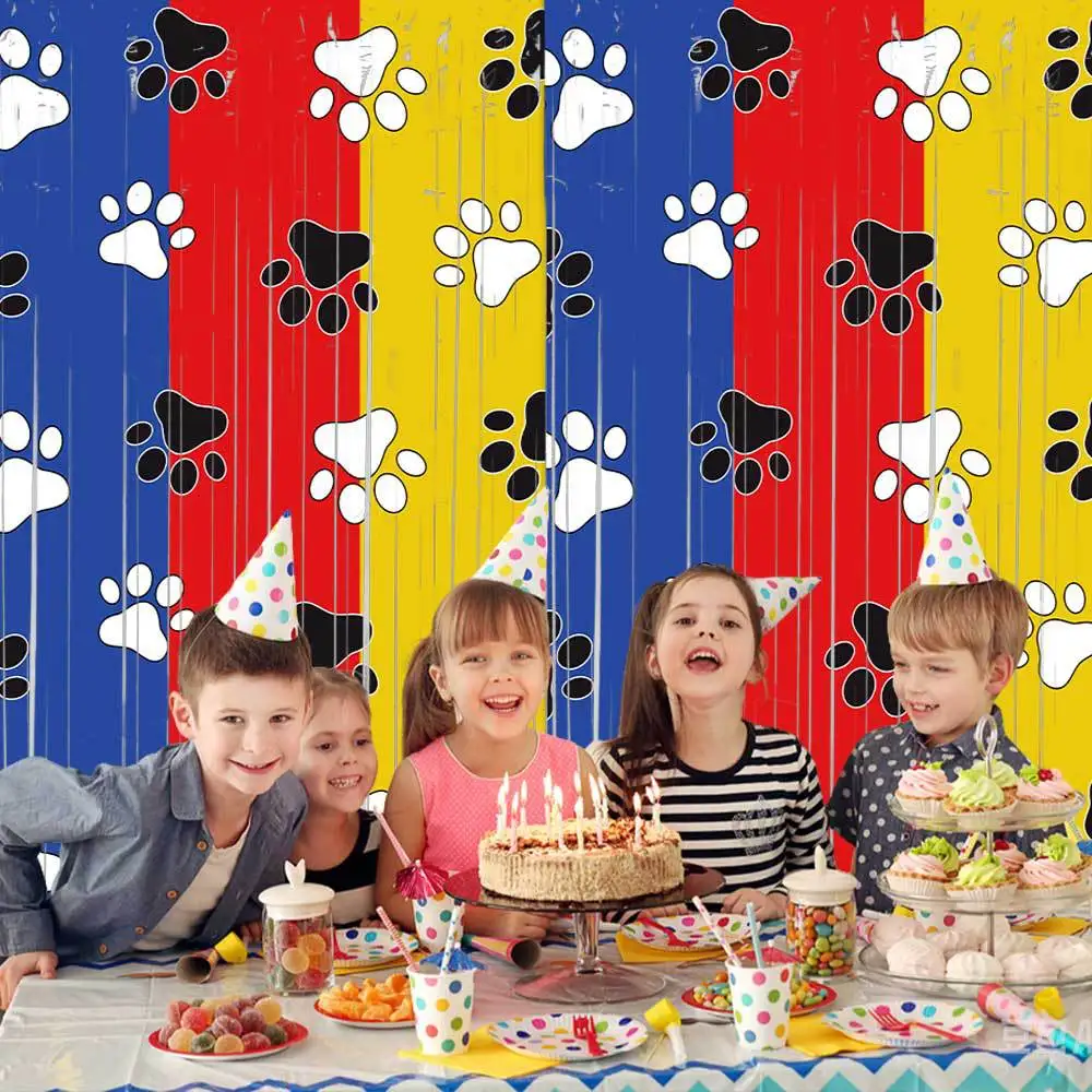 2er-Pack Paw-Geburtstagsparty-Zubehör, Lametta-Folien-Fransenvorhänge, Fotokabinen-Requisiten, Hintergrund, Haus-Eingangsbereich- und Raumdekoration für Kinder – Detail 3