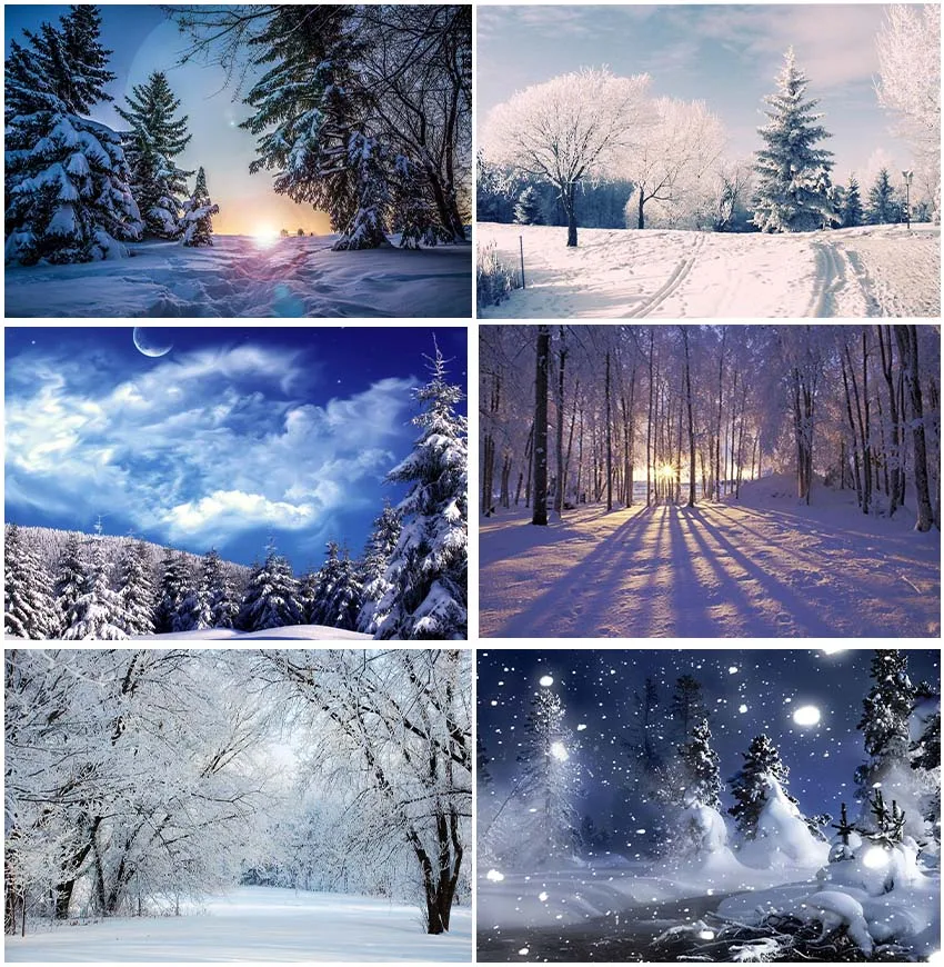 

Winter Snowy Backdrop Natural Forest Pine Trees Sun Photography Birthday Interior Decoration Studio Banner Photocall Backgrounds