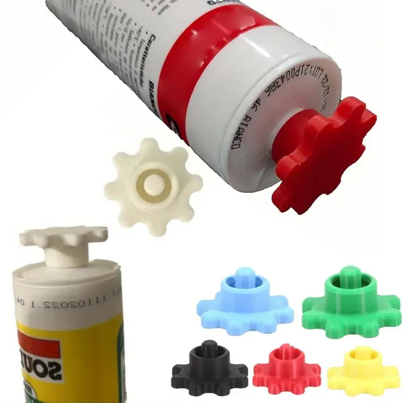 

5pcs Flexible Gear-Style Tube Caps, Durable Plastic, Prevents Glue Hardening, for Silicone Repair, Outdoor Use, Gift