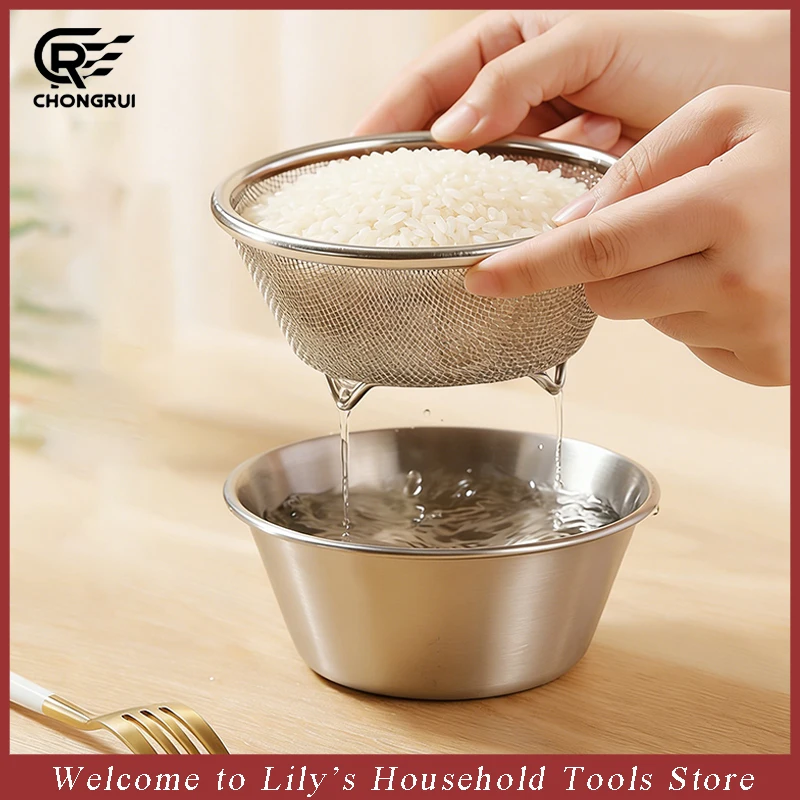 Stainless Steel Rice Washing Basin Vegetable Fruit Drain Basket Colander Sieve Food Prep Bowl for Kitchen Strainer Organizer