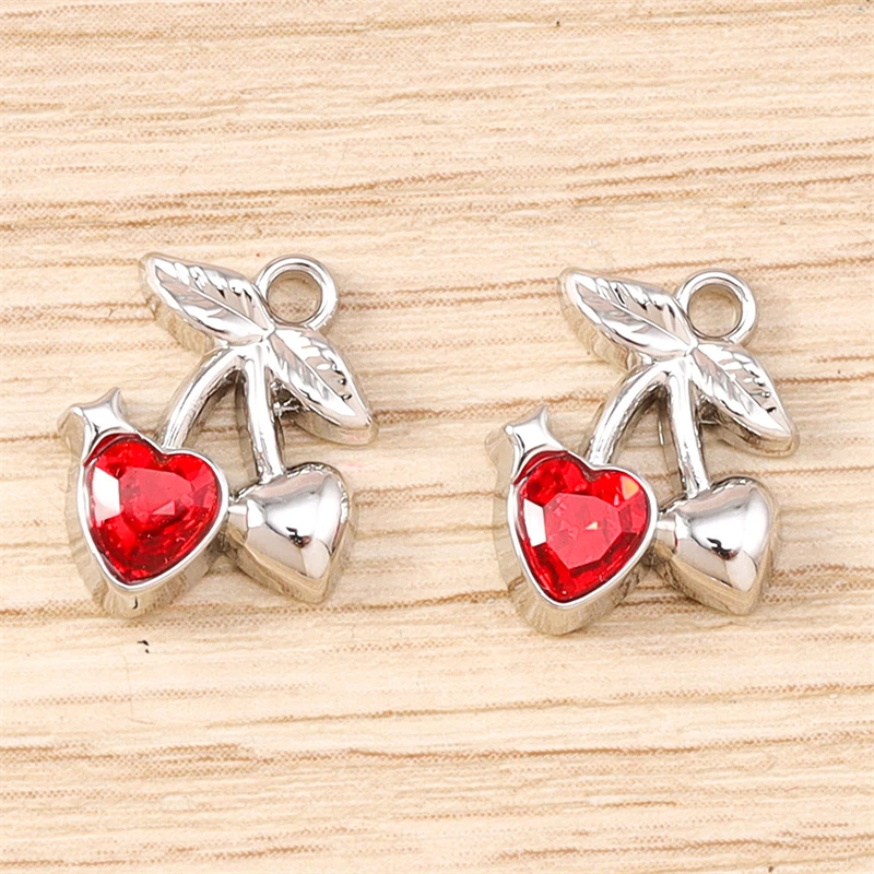 5 Stück 10x12mm Niedliche Kristall-Legierung Frucht-Kirsch-Anhänger für Schmuckherstellung, Ohrringe, Halsketten, Armbänder, DIY-Bastelgeschenk – Detail 5