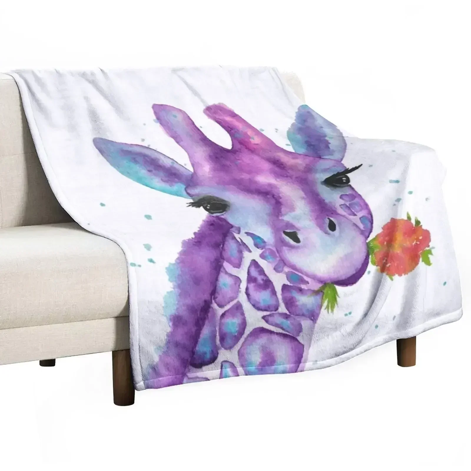 

Zoya, the Purple Giraffe Watercolor Throw Blanket Flannels Decorative Sofas Blankets