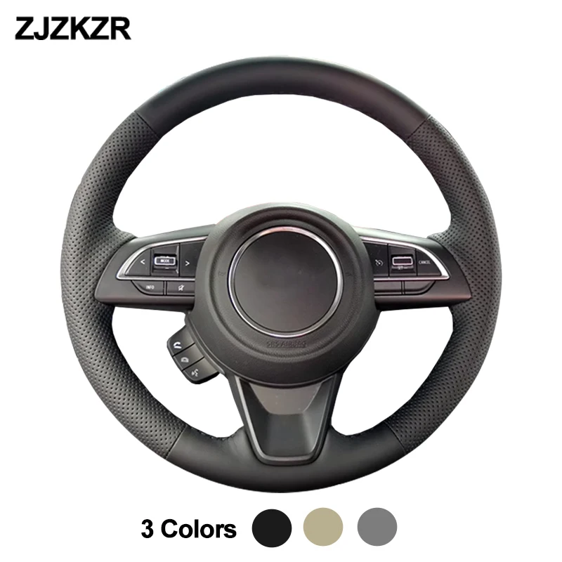 Hand Sewing Car Braid on Steering Wheel Cover for Suzuki Jimny 2018 - 2022 2023 Beige Dark Gray Black Microfiber Leather Wrap