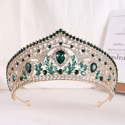 Baroque Luxury Forest Crystal Bridal Crowns Princess Queen Green Rhinestone Tiaras Crown Headdress Diadem Wedding Hair Accessory