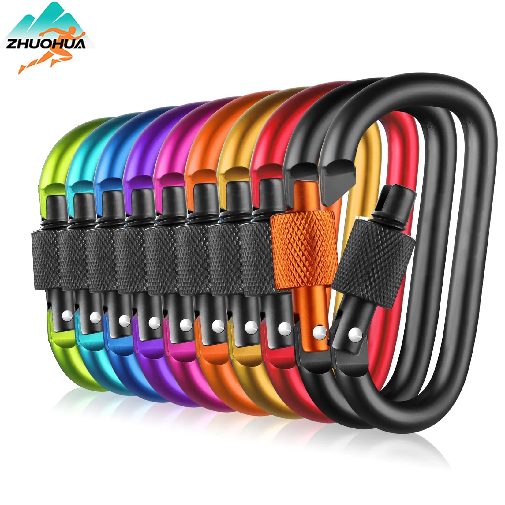 

ZHUOHUA Carabiner Clips with Screw Gate,10 Pcs 3" Aluminum Carabiner D Shape Buckle Pack,Keychain Clip,Spring Snap Hook Buckle
