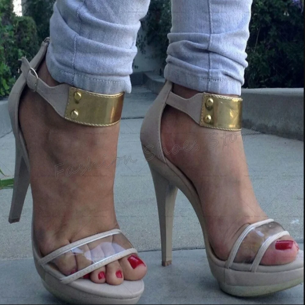

Apricot Buckle Strap Platform PVC Sandals Open Toe Women Shoes Stilettos High Heels Party Banquet Dating 2025 Zapatos Para Mujer