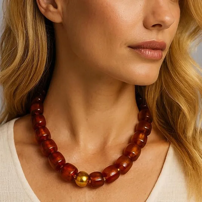 New Resin Acrylic Smudged Square Beads Fashionable and Versatile Women's Beaded Beach Vacation Necklace