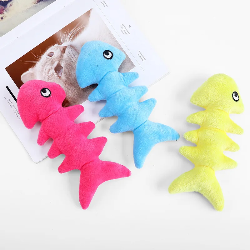 Pet Toy Cartoon Fish Bone Plush Sound Toy Interactive Soothing Pet Puzzle Toy