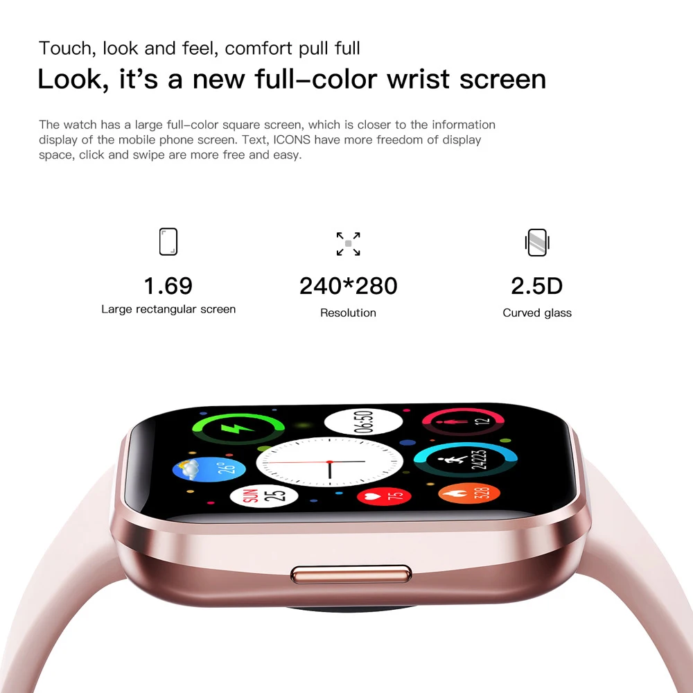 Смарт-часы с функцией напоминания о звонках и пульсе, 1,69 дюйма