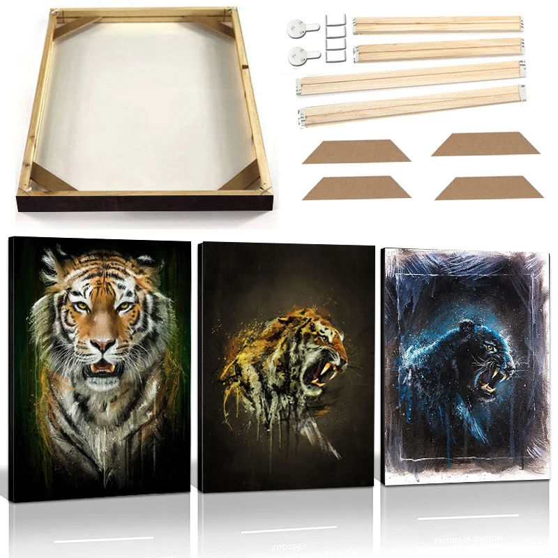 

Graffiti Art Wild Animal Canvas Painting with Frame Tiger Black Panther Poster Prints Abstract Wall Picture for Living Room