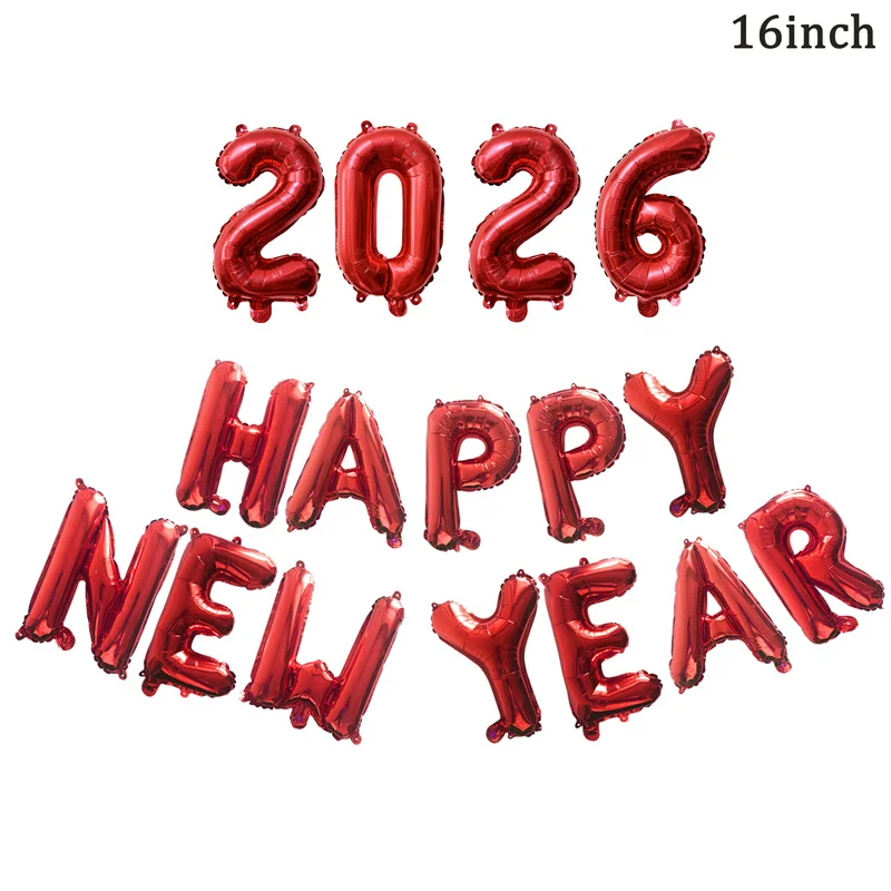 16 قطعة 16 بوصة سنة جديدة سعيدة 2026 عدد الحروف بالونات السنة الجديدة حفلة خلفية بالونات عيد الميلاد المنزل عطلة لوازم الحفلات #3