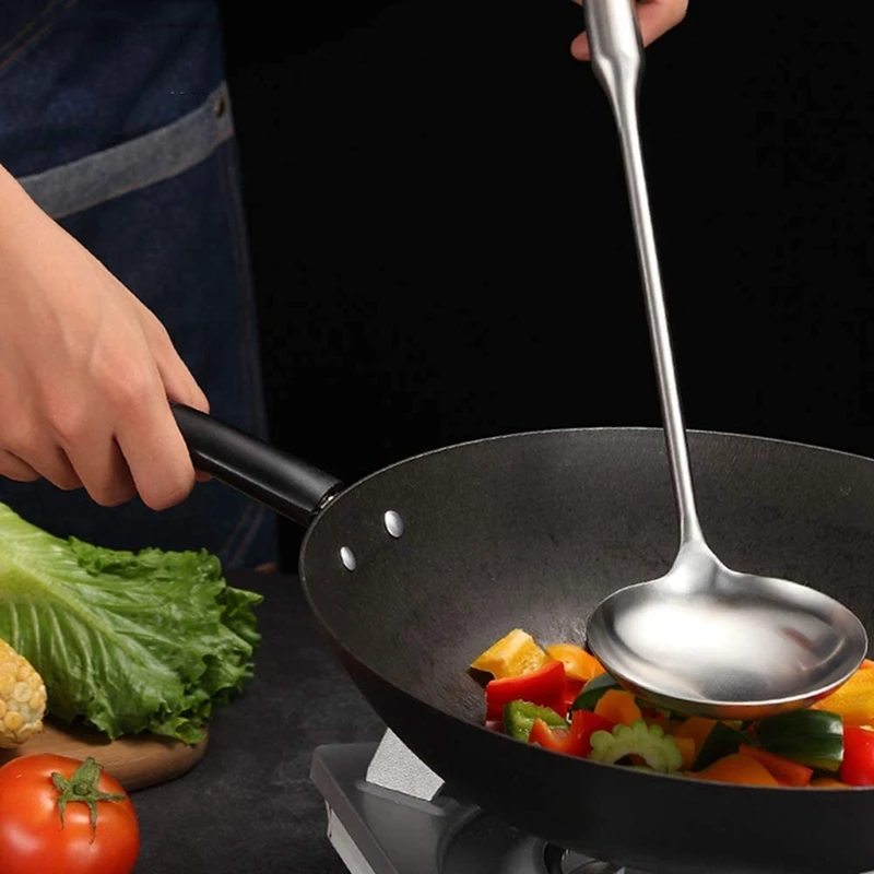 Soup Ladle, Wok Spatula,The Longer Handle Shovel Spoon Rustproof, Heat Resistance, Integral Forming Durable Stainless