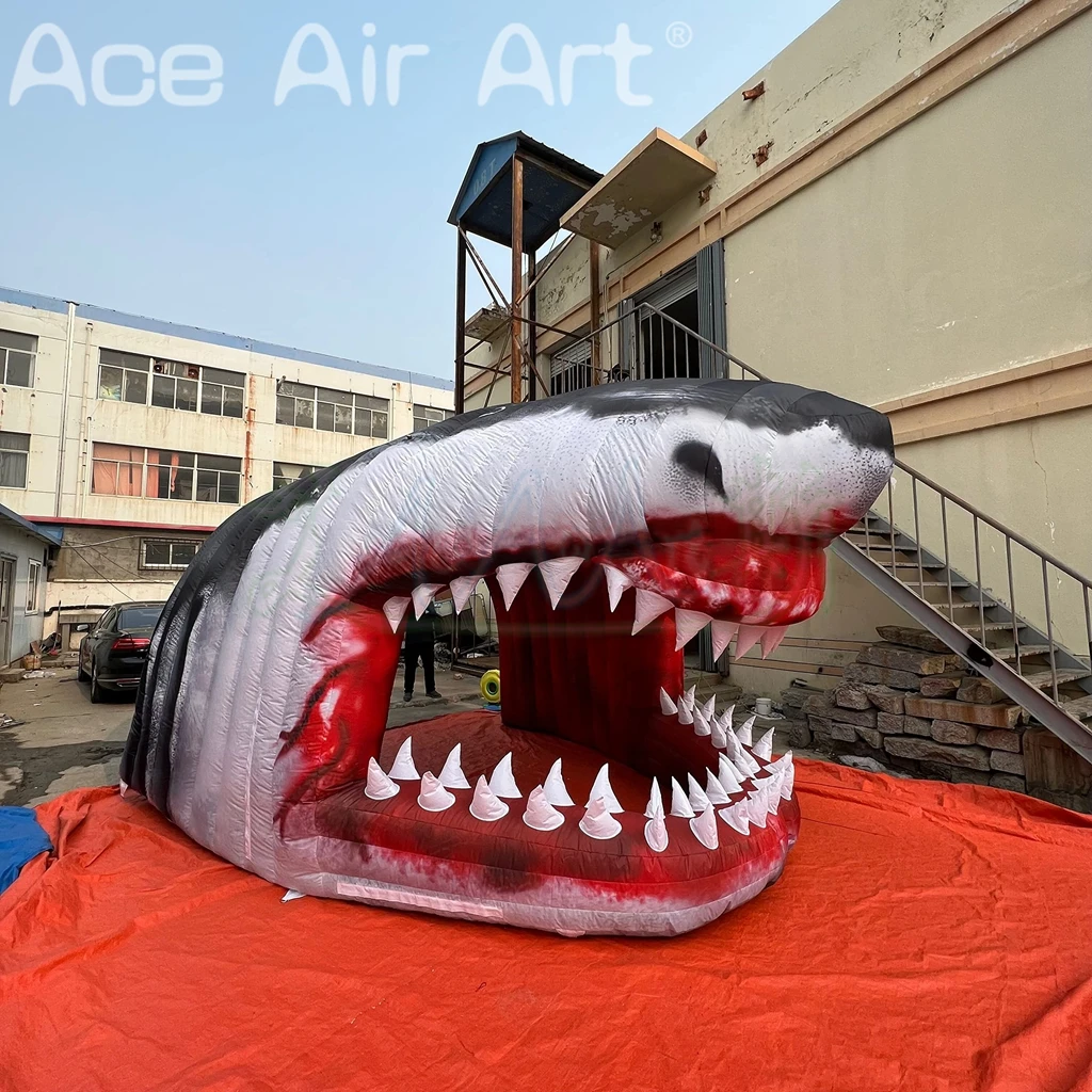 Inflatable Shark Mouth Arch Tunnel Cartoon Model Blow up Air Shark Entrance Tent for Halloween Events Party Ocean Theme Decor
