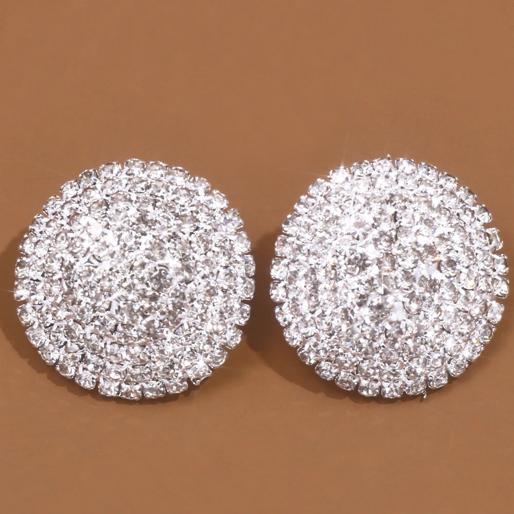 Stonefans Bling Rhinestone Round Earrings Stud Fashion Silver Color Crystal Statement for Women Jewelry Wedding Party Earrings