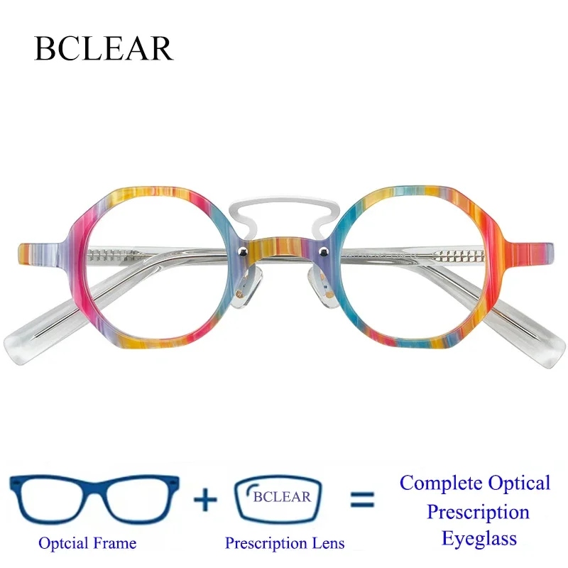 BCLEAR Fashion Vintage Round Eyeglasses Acetate Myopia Hyperopia Custom Optical Prescription Eyewear Man Woman Retro Colorful