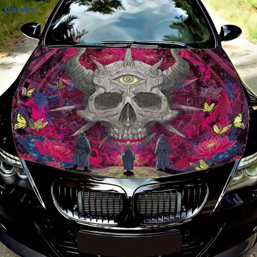 

Three-eyed demon head Car hood packaging sticker, PVC material, self-adhesive waterproof, anti-slip paint, car exterior decorati