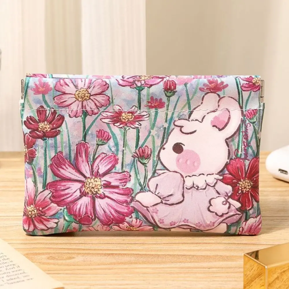 Cute PU Coin Purses Waterproof Bunny Print Cosmetic Bag Automatic Closing Mini Storage Bags Travel