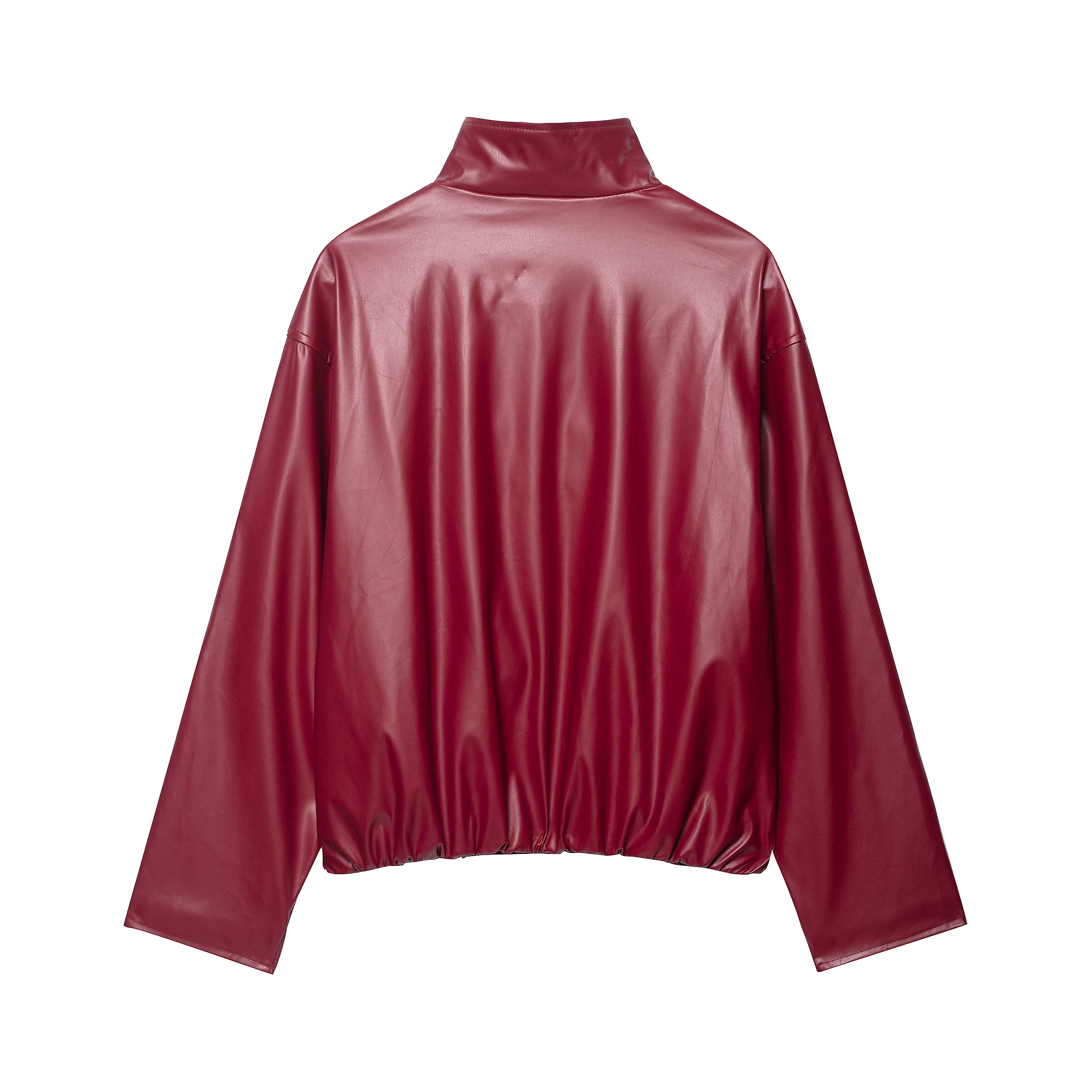 DUOPERI, moda de otoño para mujer, chaquetas de PU lisas con cremallera frontal, informal, cuello alto, manga larga, trajes elegantes para mujer