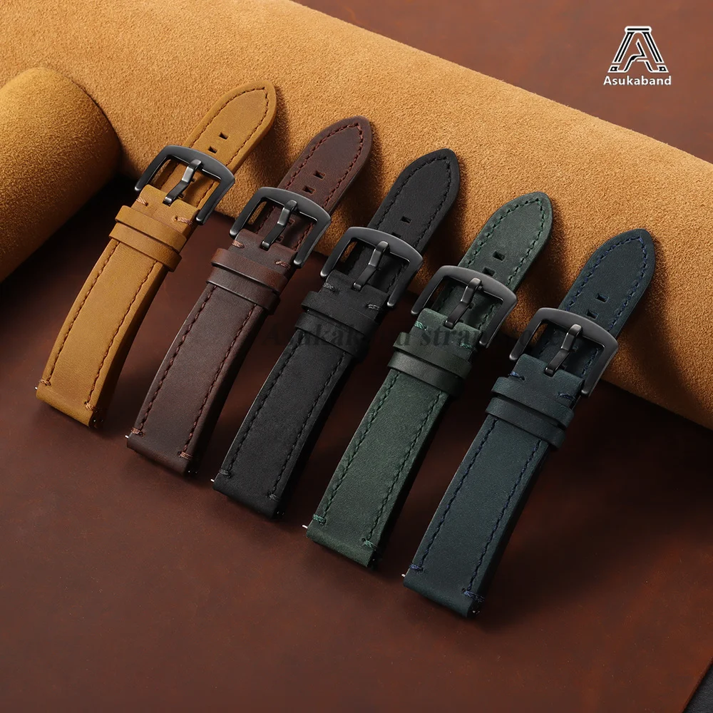 Retro Crazy Horse Cowhide Watch Strap 18mm 19mm 20mm 21mm 22mm 24mm Business Replacement Quick Release Leisure Unisex Watchband