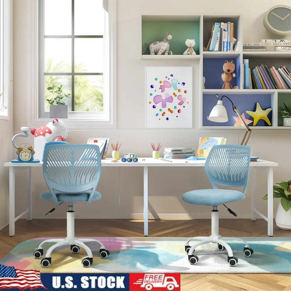 

Kids Height Adjustable Desk Chair Set of 2 with Swivel Casters Breathable Backrest Soft Padded Seat Study Room Workspace
