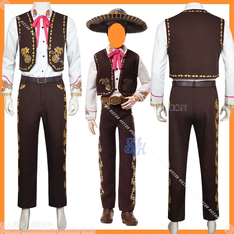 2025 Halloween Party Event Traditional Costumes Cosplay Anime Dead Marigold Flower Pattern Retro Denim Vest Uniform Shirt Pants