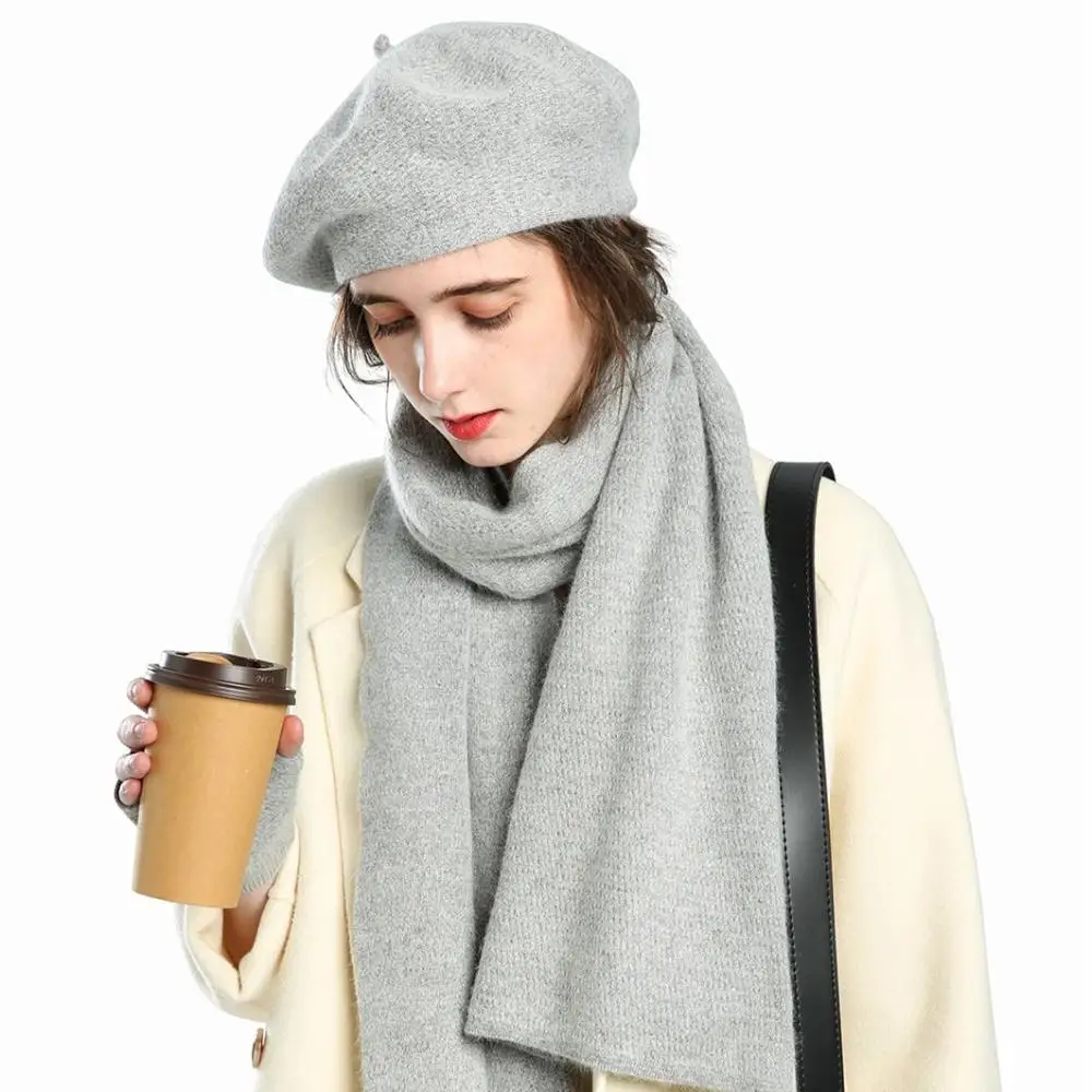 3pcs/set Warm Winter Cashmere Women Autumn Wool Half  Gloves Painter Hat Berets Hats Scarf Gloves Set