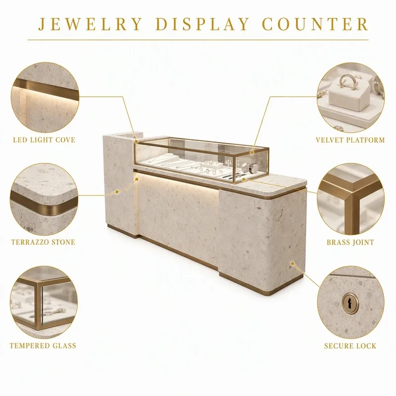 custom.Custom Travertine Texture Reception Counter Arch Front Desk LED Lighting Jewelry Store Fixture Reception Desk Retail